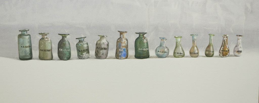 A row of Roman bottles - 21 x 50cm